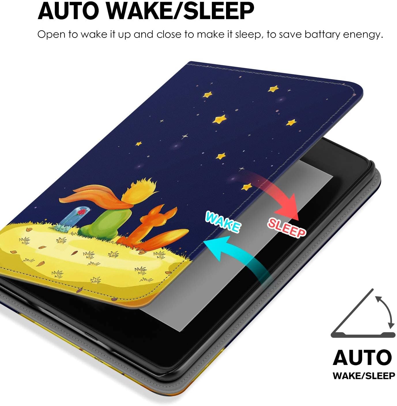 Ayotu Folding Stand Case for 6" Kindle Paperwhite 2018 - with Auto Wake/Sleep, PU Leather Cover with Hand Strap, Only for Paperwhite 10th Generation 2018, K10 The Boy and Fox