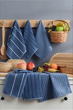 Mira Home 6-Piece Hand Face Kitchen Towel Set Sophia 30 X 50 Cm Navy Blue