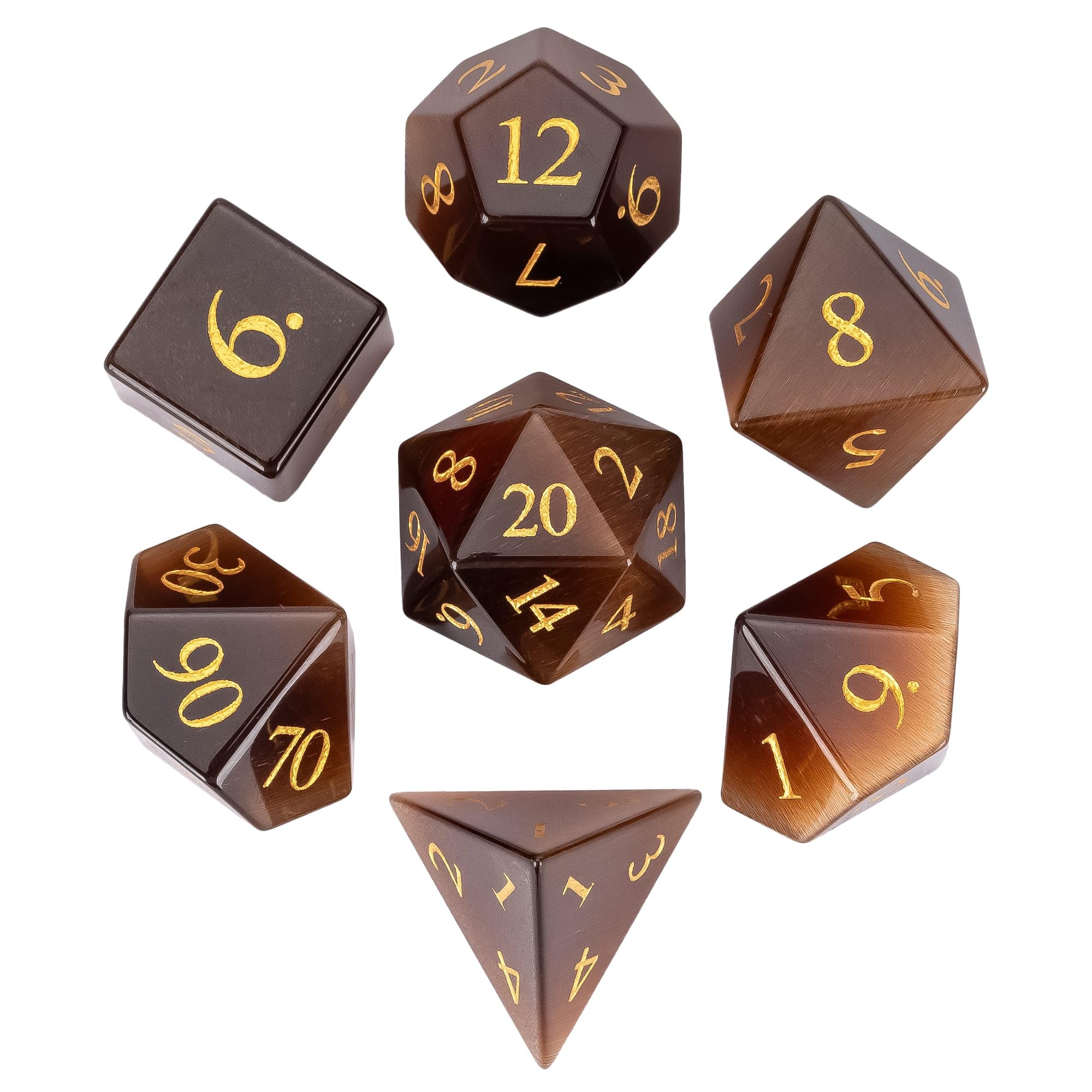 UDIXI Stone DND Dice Brown Cat's Eye Gemstone Dice Set for Tabletop Games
