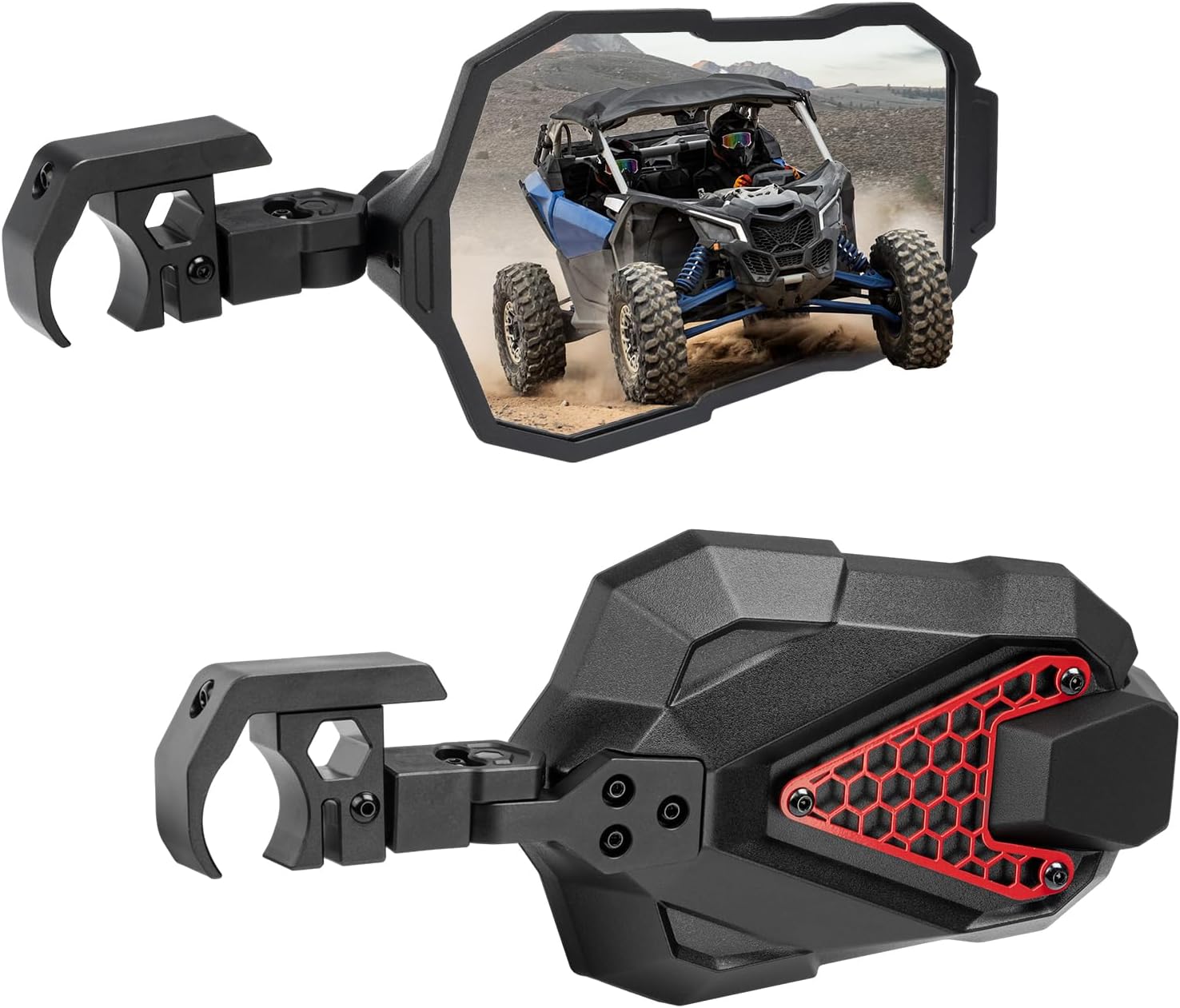 KEMIMOTO UTV Side Mirrors, 9.06" x 5.91" Wide View Fits 1.5 inch to 2 inch Roll Cage Compatible with Polaris RZR Can Am Kawasaki Mule Rhino YXZ Zforce Pioneer, UTV Adjustable Side Mirror