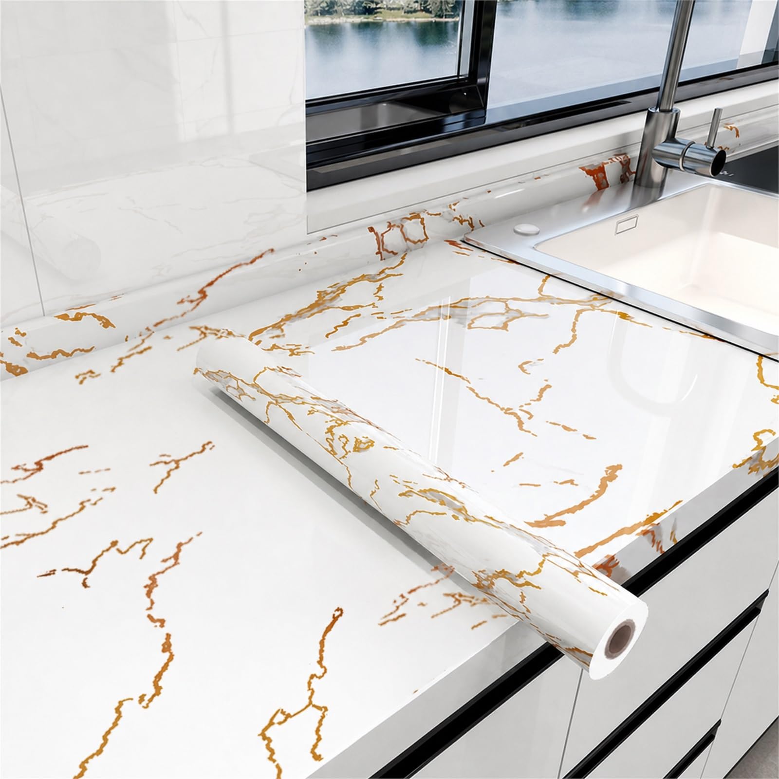 Vinilo Encimera Cocina Marmol,Papel Pintado Efecto Marmol,Autoadhesivo Impermeable Decorativo para Cocina Marmol,DiseñO Elegante,para Alquiler O DecoracióN Temporal