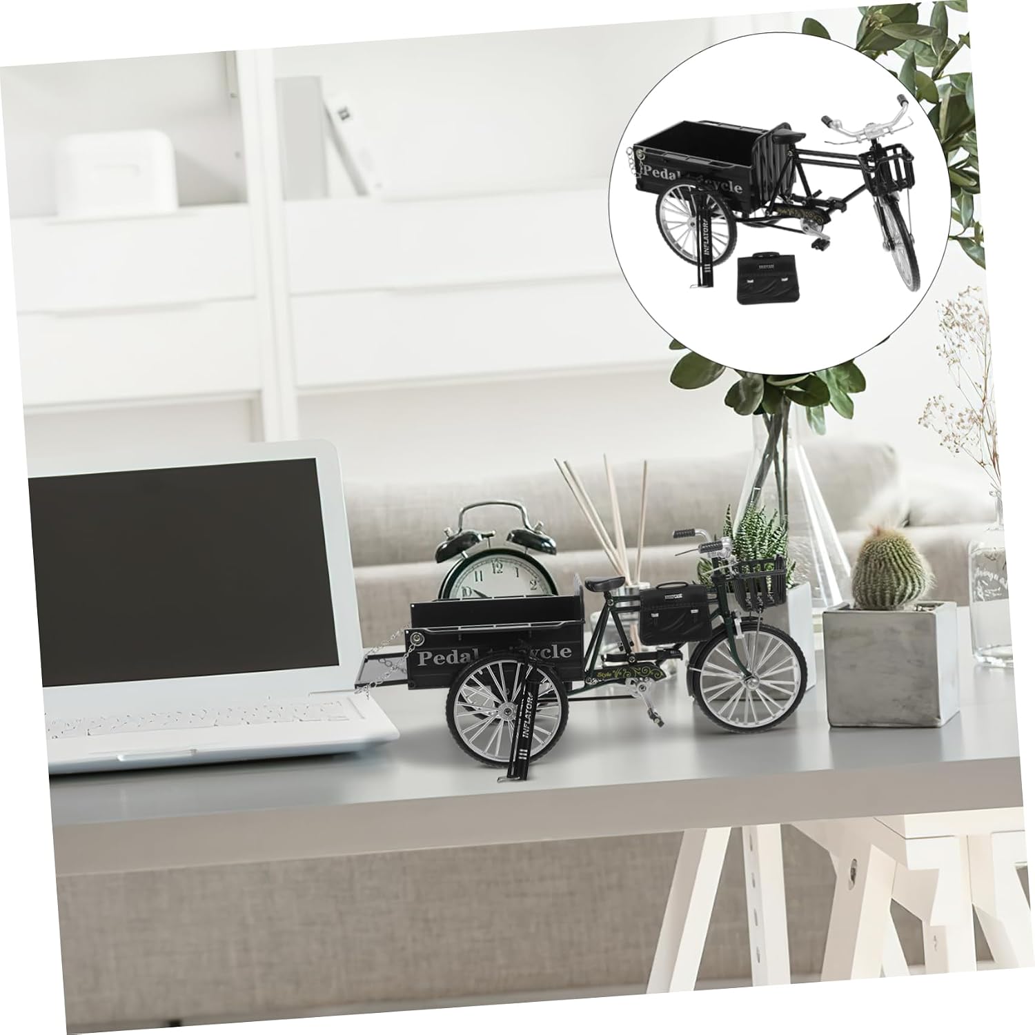 ABOOFAN Vintage Miniature Tricycle Model Die-Cast Metal Bicycle Ornament for Home Decor Retro Style Desktop Decoration Collectible