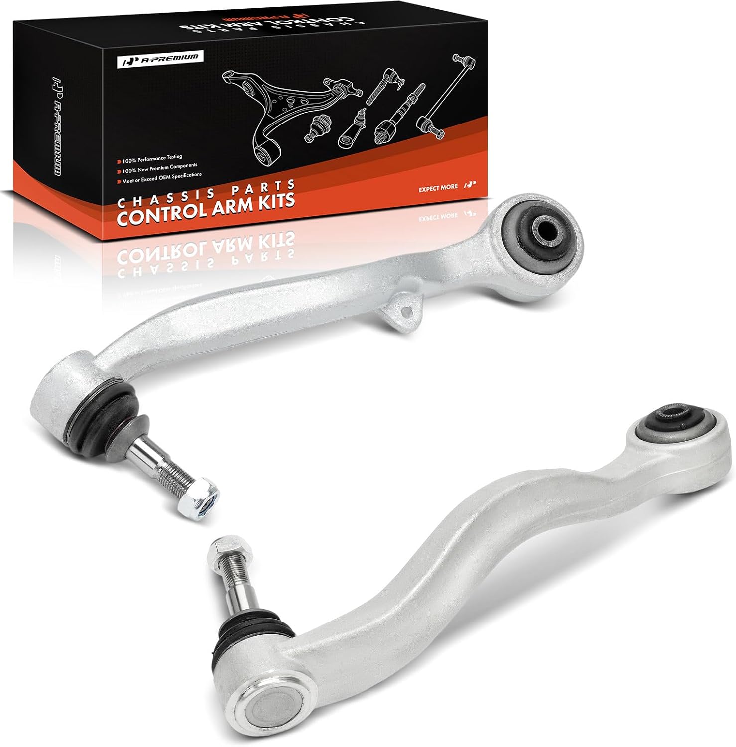 A-Premium 2 x Front Rearward Lower Control Arm, with Ball Joint & Bushing, Compatible with BMW - 2002-2010 - 745i 745Li 750i 750Li 760i 760Li & 645Ci 650i & M6 & Alpina B7
