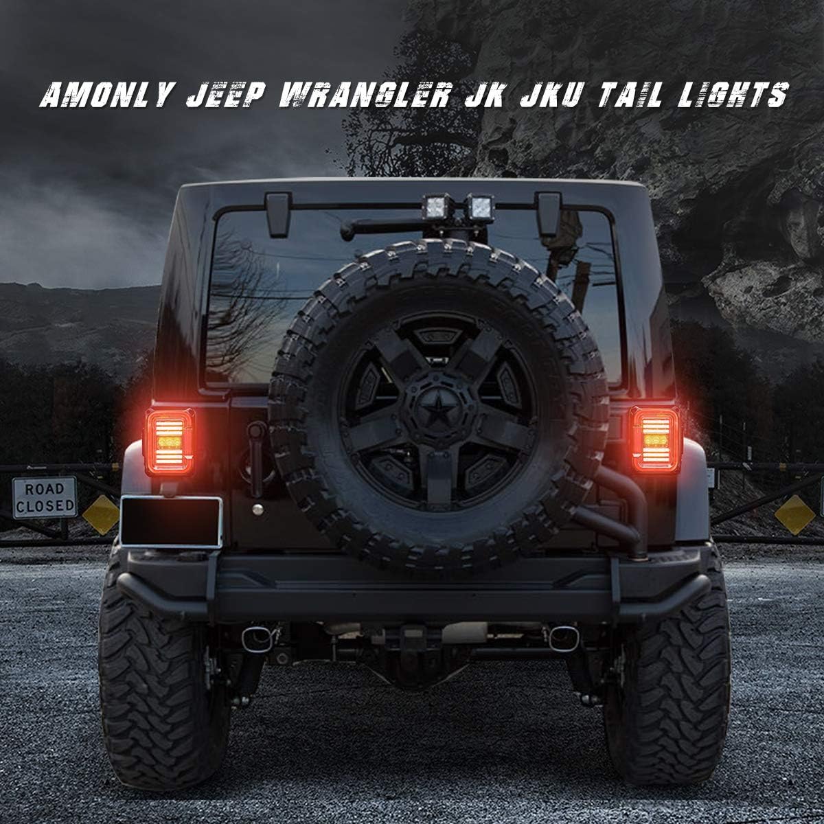 AMONLY LED Tail Light Compatible with Jeep Wrangler JK JKU 2007-2018, Smoked Lens 20W Reverse Lights Brake Rear Back Up Lights Daytime Running Lights, Tail lights for vehicles
