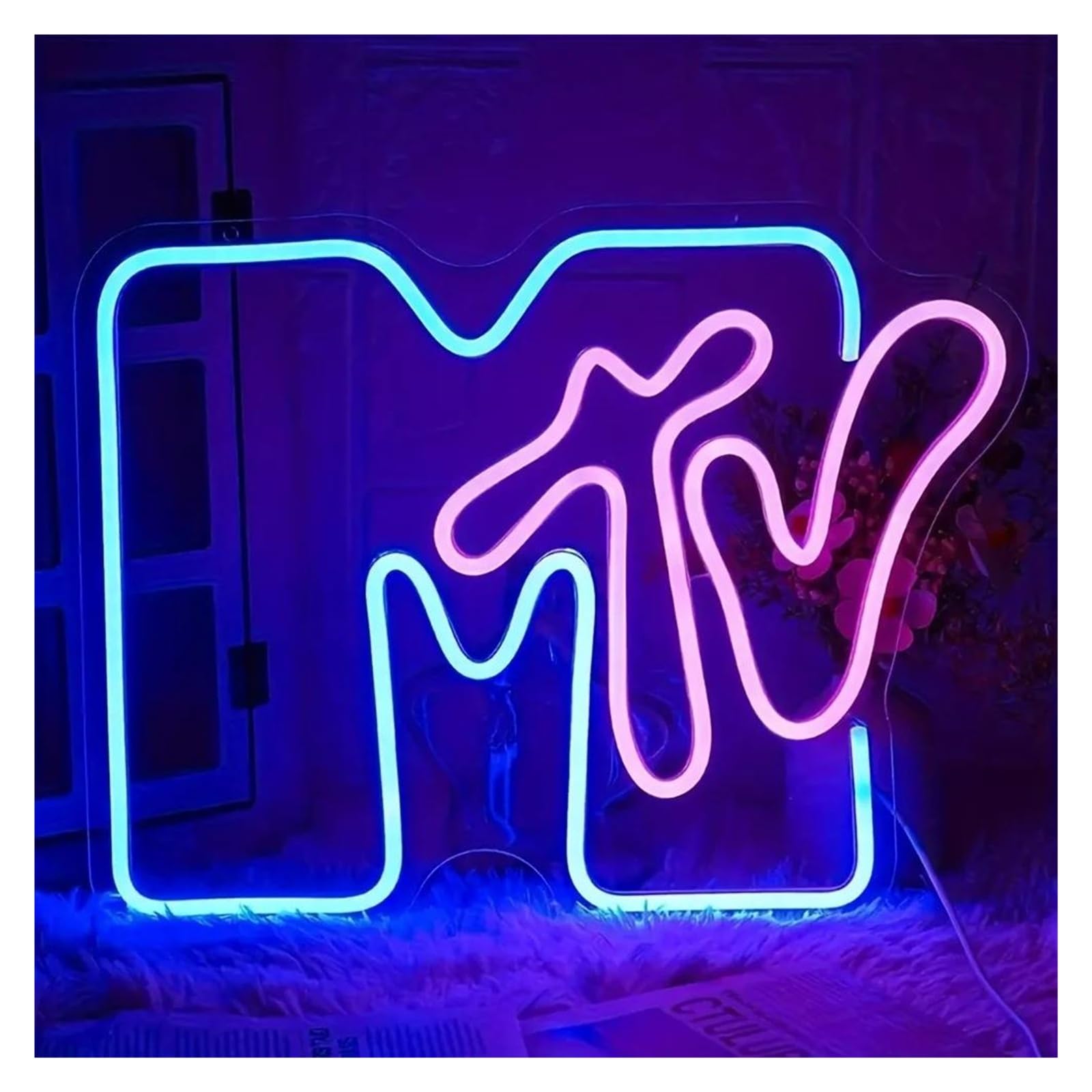 Insegna al Neon 1 Pz MTV Neon Sign Wall Hanging Light, Alimentato Tramite USB, Decorazione Televisiva Musicale Per Camera Da Letto, Bar, Ristorante 24cmх30cm