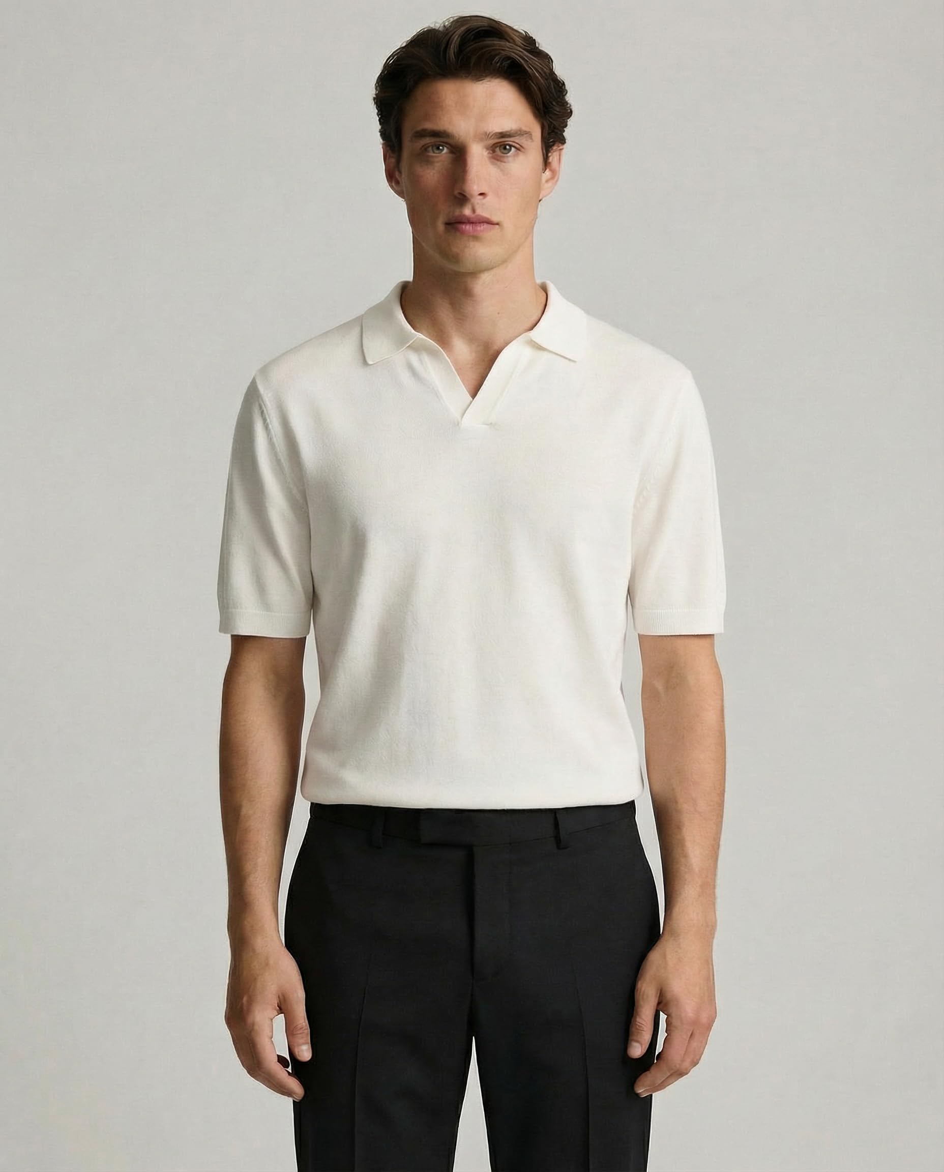 Diana Studio - Polo Rasata in Maglia senza bottoni, Uomo, 100% Cotone leggero extra ritorto, Maniche corte, Casual fit