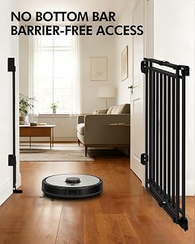 Baby Gate for Stairs, Doorways & Hallways with Auto Close 32-54 W x 29 H, Extra-Wide Walk Thru and No Bottom Bar for Easy Access, Adjustable Safety Gate for Dogs & Toddlers, Black