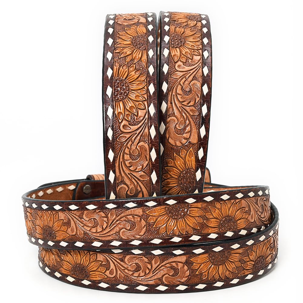 American Darling Beautifully Hand Tooled Brown Genuine American Leather Belt Men and Women Western Belt with Removable Buckle