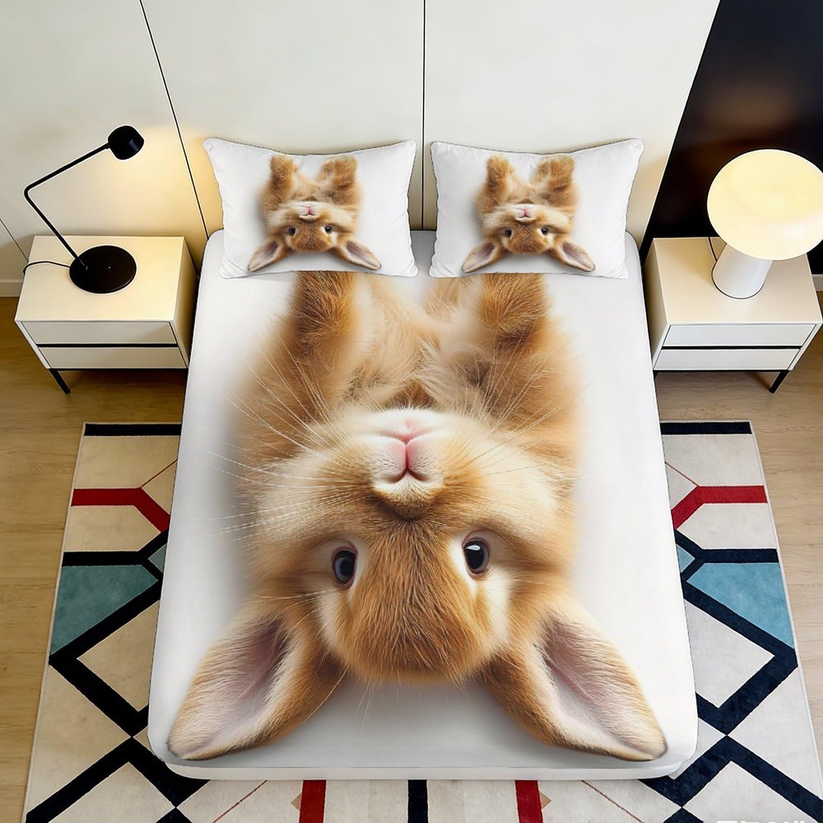 Jqzkxnhpbr Style-5 3D Printed Cute Bunny Fitted Sheet Microfiber Soft Breathable Rabbit Bed Cover For Bedroom Guest Room Decor Protection 90X200x25cm
