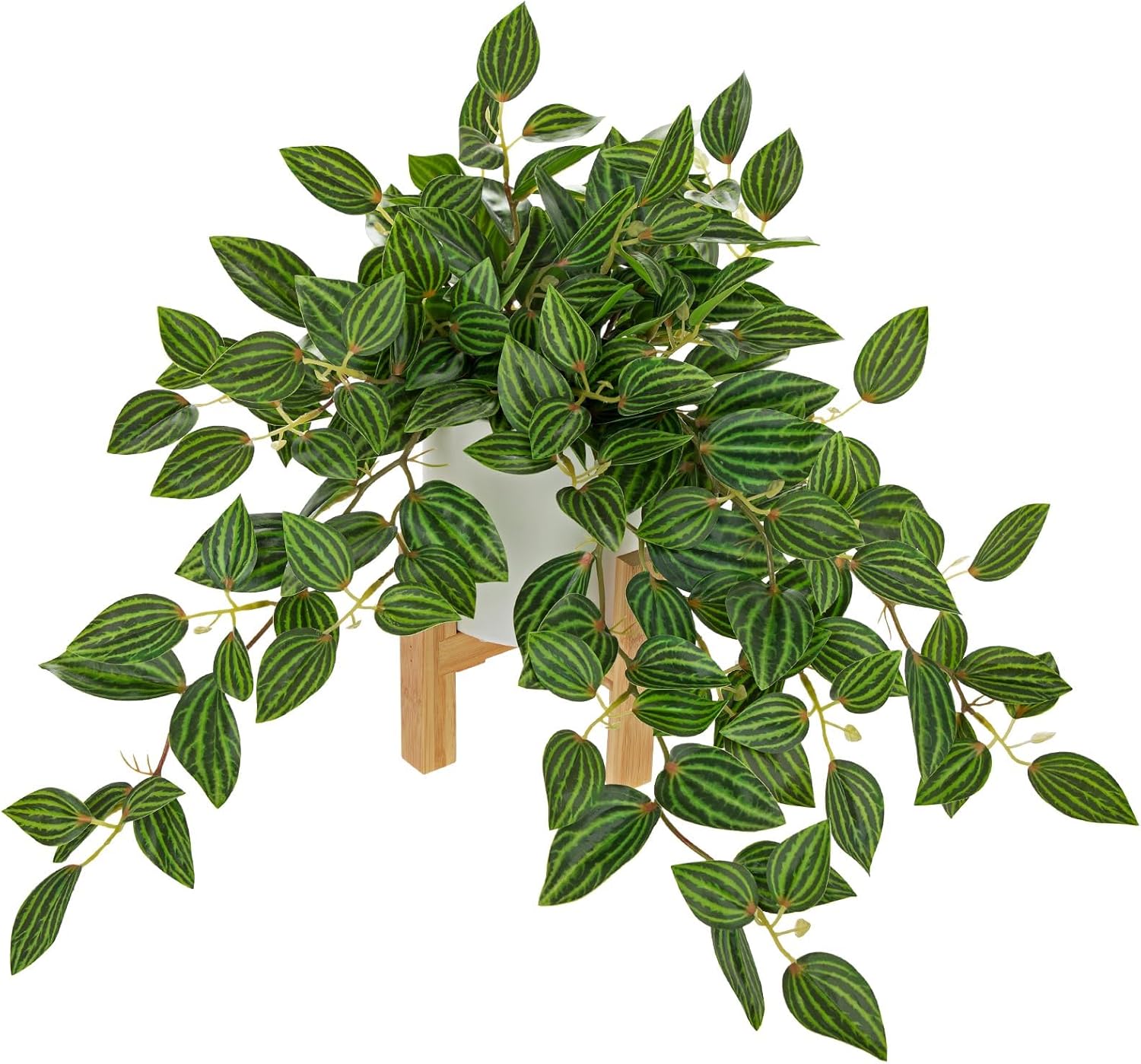 GnFlus Fake Hanging Plants in Ceramic Pot with Wooden Stands,Artificial Ivy Leaves Plant Faux Greenery Vine Plants for Home Bedroom Office Table Shef Desk Indoor Outdoor Decor Green