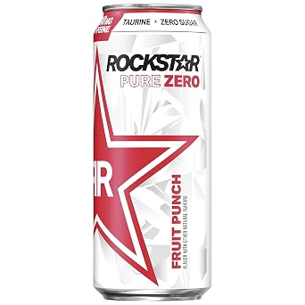 Rockstar Pure Zero Energy Drink, 0 sugar 0 calories, with Caffeine and Taurine, 16oz (Packaging May Vary), Punched, 384 Fl Oz (Pack of 24)