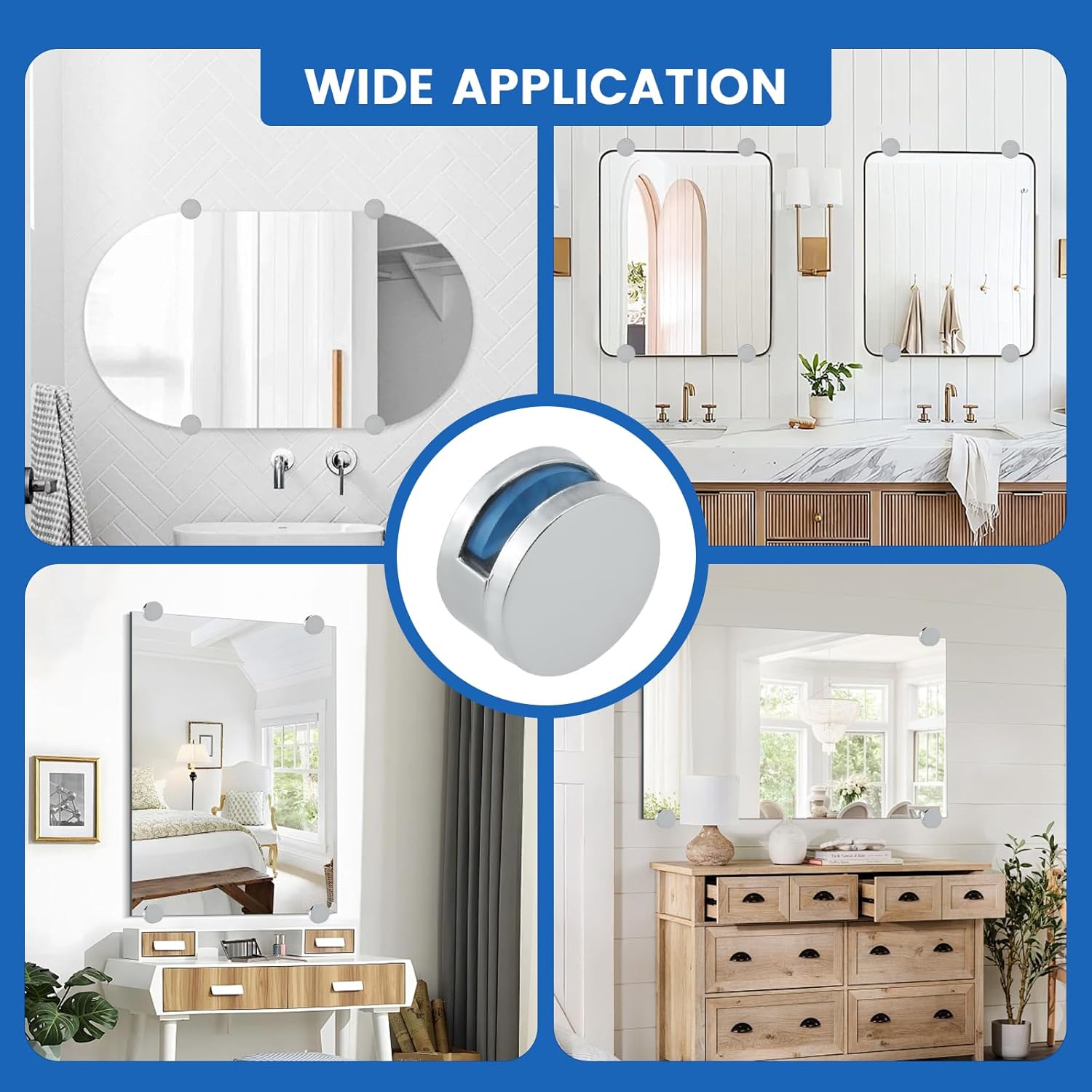 8 Pack Frameless Mirror Mounting Hardware Kit, Zinc Alloy Mirror Holders, Mirror Glass Hanging Bracket, Glass Mounting Clips Bathroom Mirrors Supporting Shelf Clamps Fits for 3-5mm Thick Glass