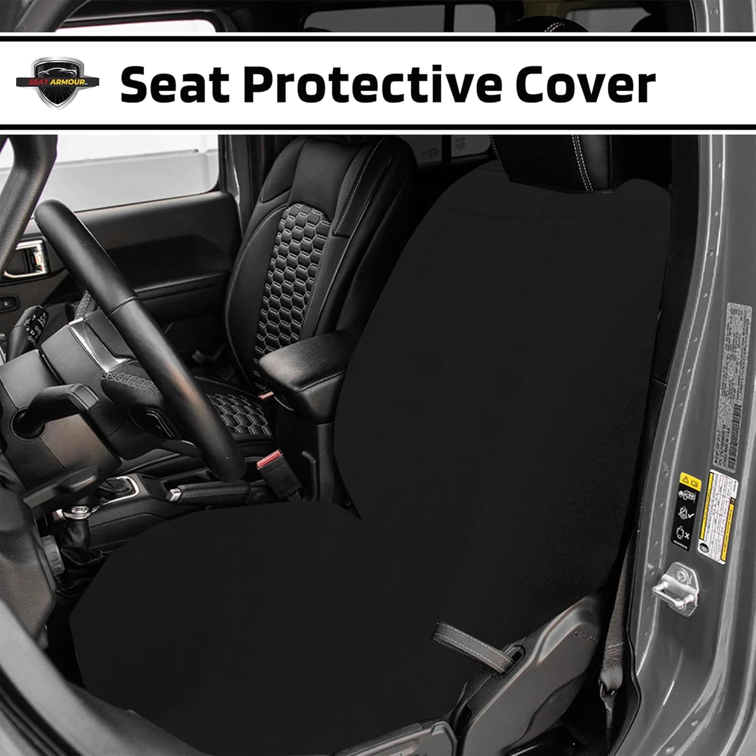Seat Armour Black Car Seat Towel Cover – Soft, Machine Washable & Absorbent Seat Protector – Quick Install, Multipurpose Vehicle Seat Cover for Workout, Beach, Travel – Universal Fit
