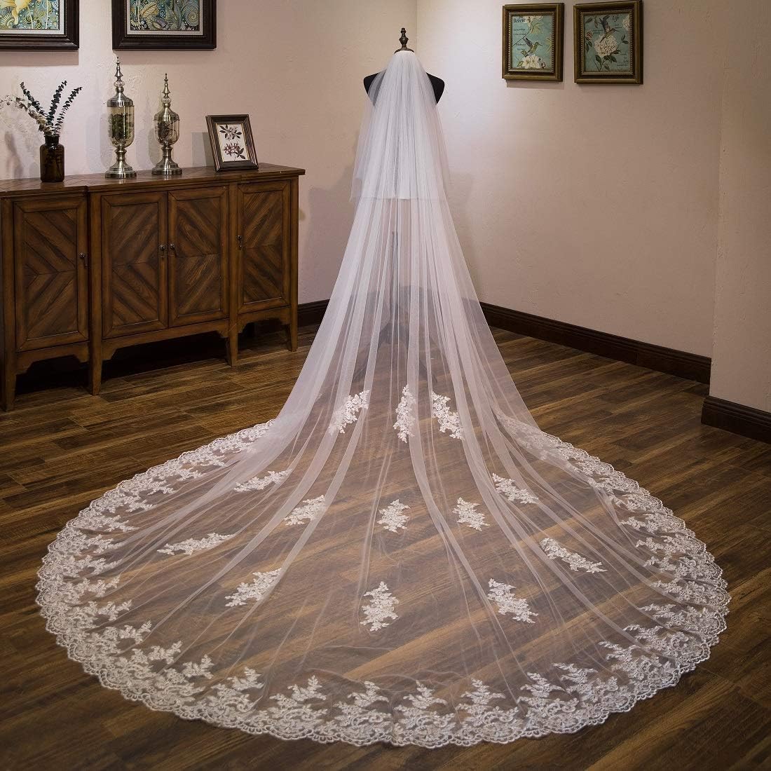 Miniatura 3 de EllieHouse Womens 2 Tier Cathedral Lace Wedding Bridal Veil With Comb L80