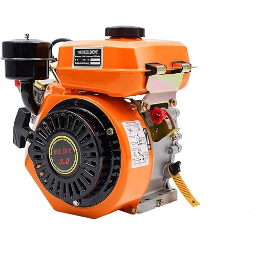 4-Stroke Diesel Engine, 196CC 6HP Single Cylinder Air-Cooled Gas Power Engine, Hand Start Engine Small Diesel Motor for Tractor Microtiller Irrigation Machine Water Pump, 3000rpm