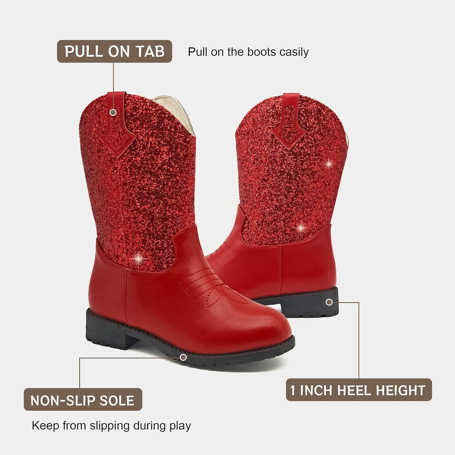 Sparkly Girls Cowgirl Boots Glitter Cowboy Dress Boots for Little To Big Kid Mid Calf Round Toe Birthday Horse Riding