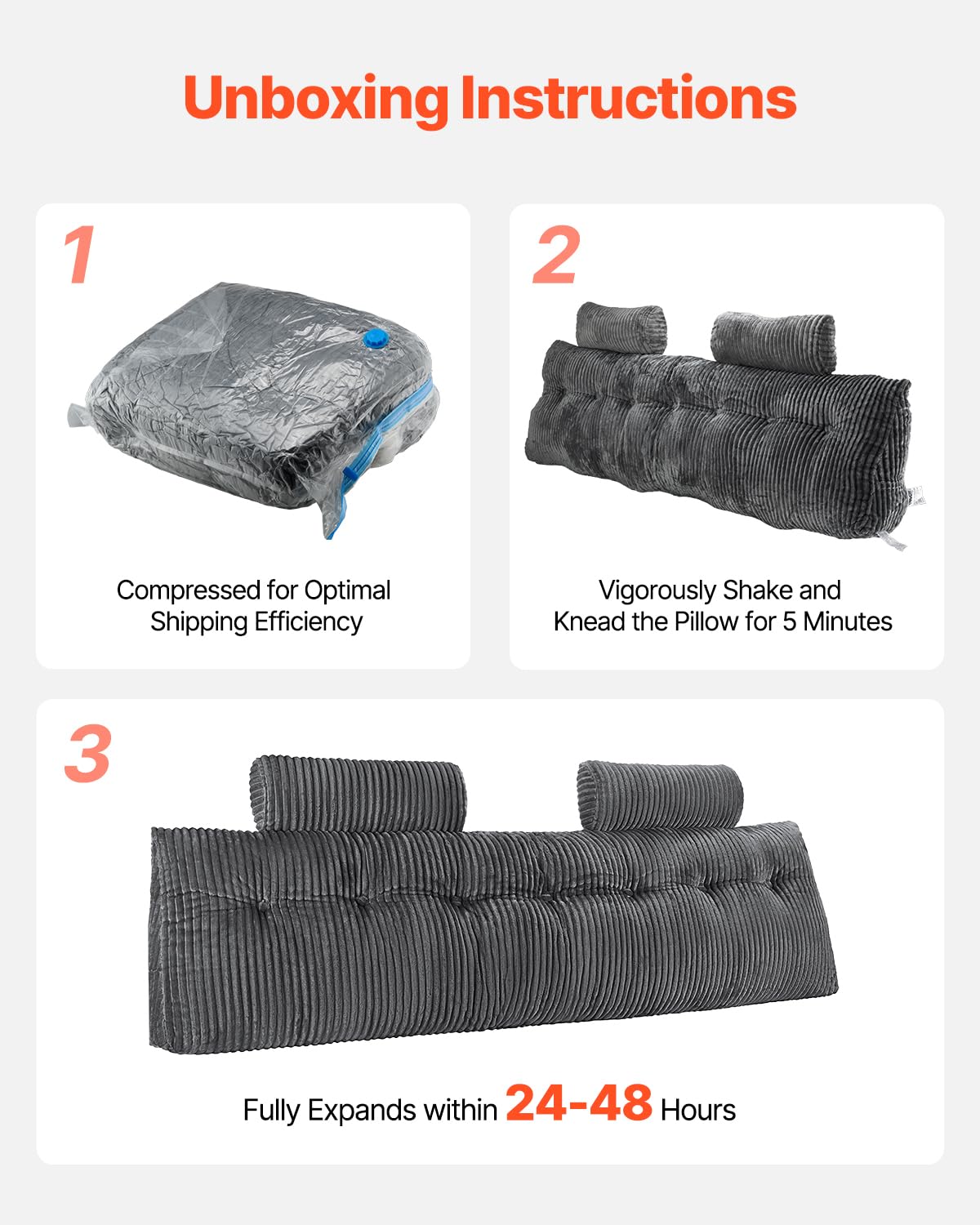 VEVOR Poduszka na zagłówek w rozmiarze king size, z 2 kieszeniami bocznymi i 2 zagłówkami, poduszka klinowa do łóżka, z zmywalną tkaniną flanelową, do czytania, gier, odpoczynku, pracy w łóżku, szara
