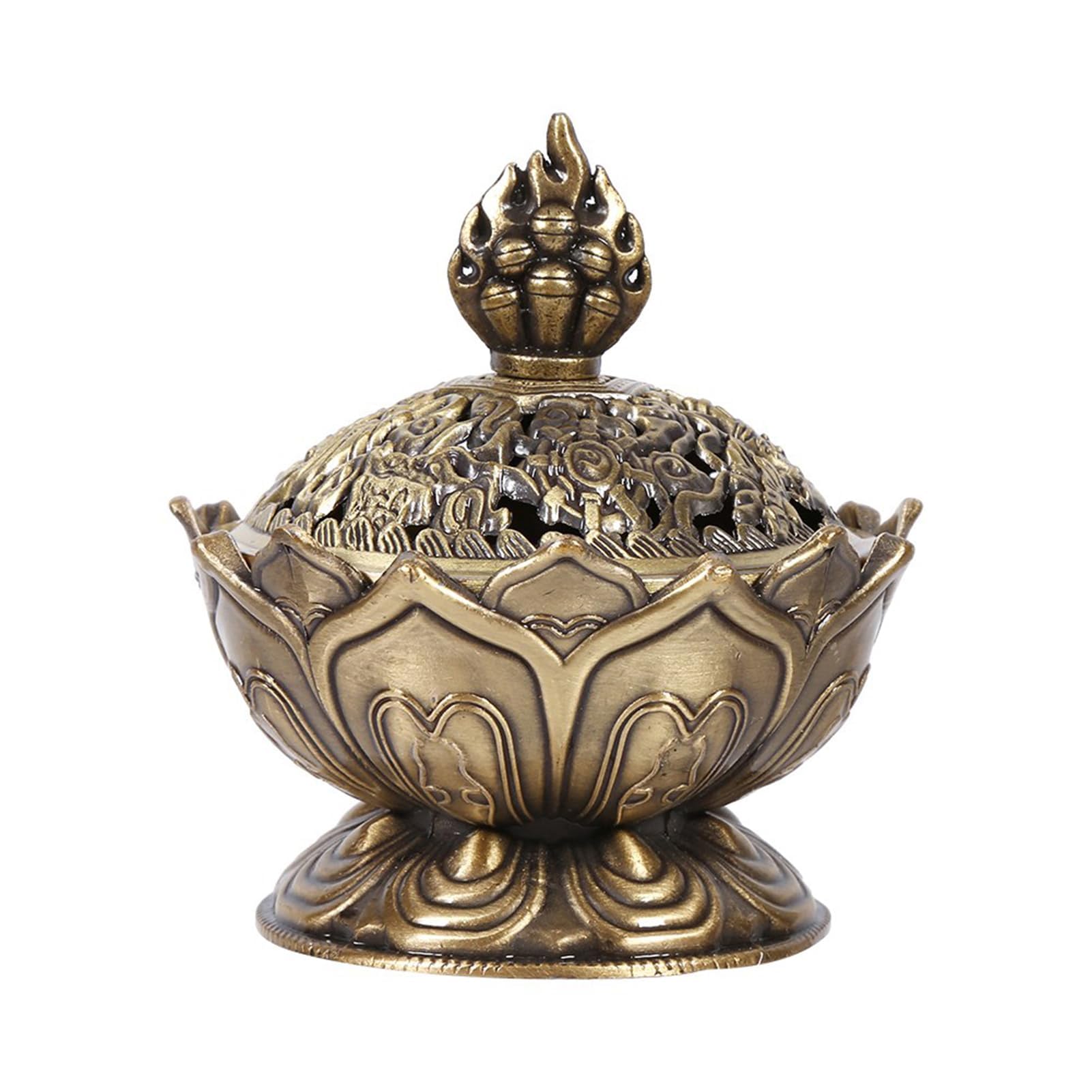 Gold Metal Bowl Incense Cone Burner Holder Lotus Bowl Charcoal Incense Burner for Home Craft Decoration (Bronze)