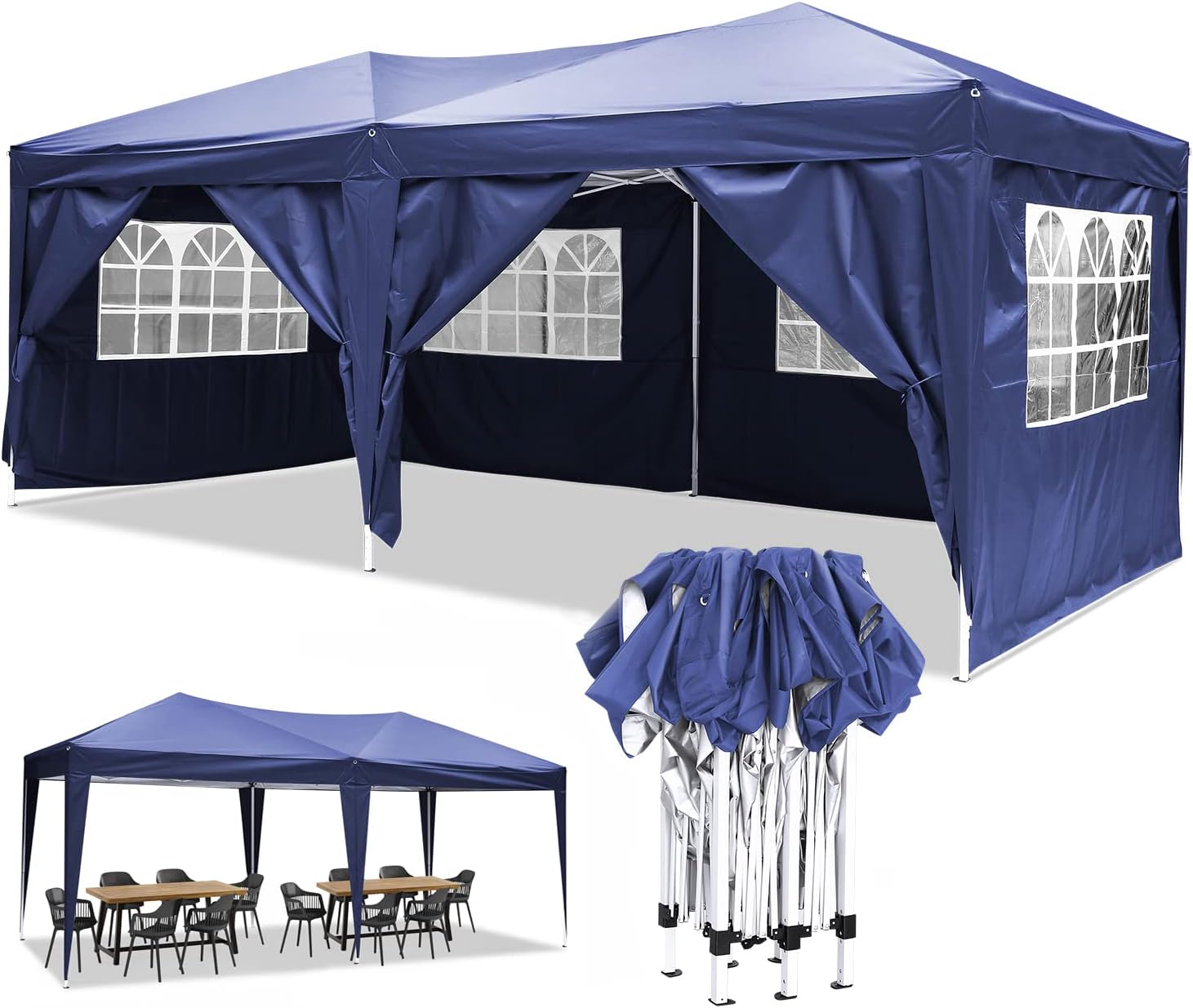 YUEBO Gazebo 3x6 m Impermeabile Gazebo Pieghevole Professionale Gazebo Impermeabile con 6 Pareti Tenda Gazebo Chiuso Tendone per Feste, blu
