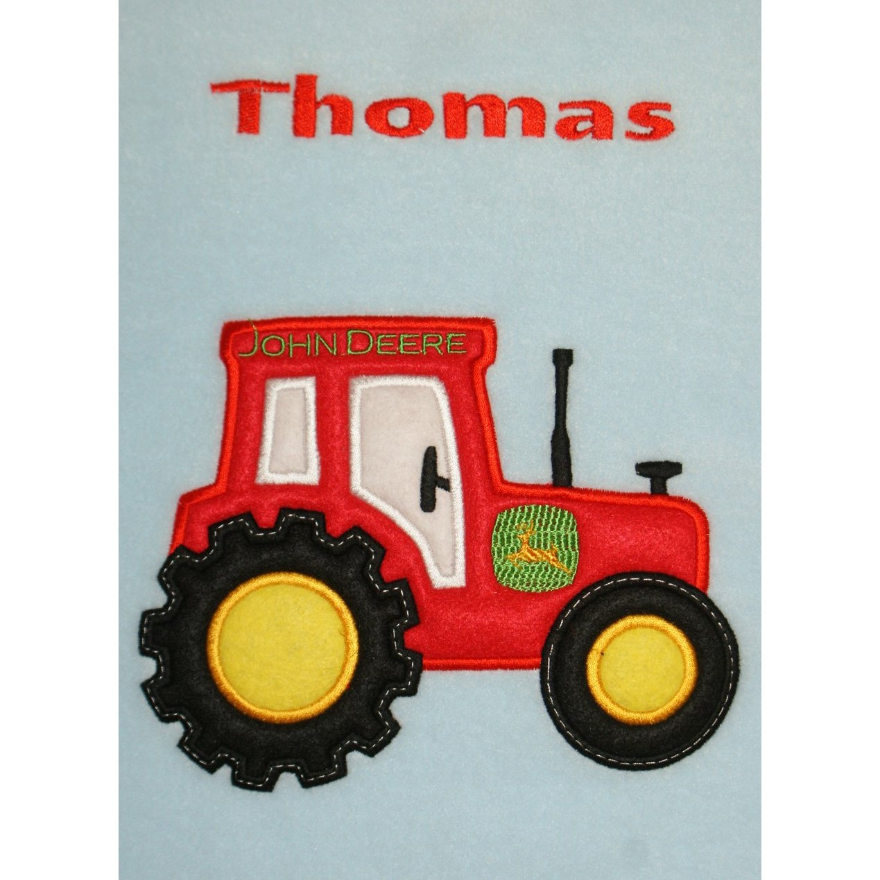 Oh Sew Simple Blue Blanket Future Farmer Personalised Applique Super Soft Fleece Blanket - Red Tractor (Blue Blanket)