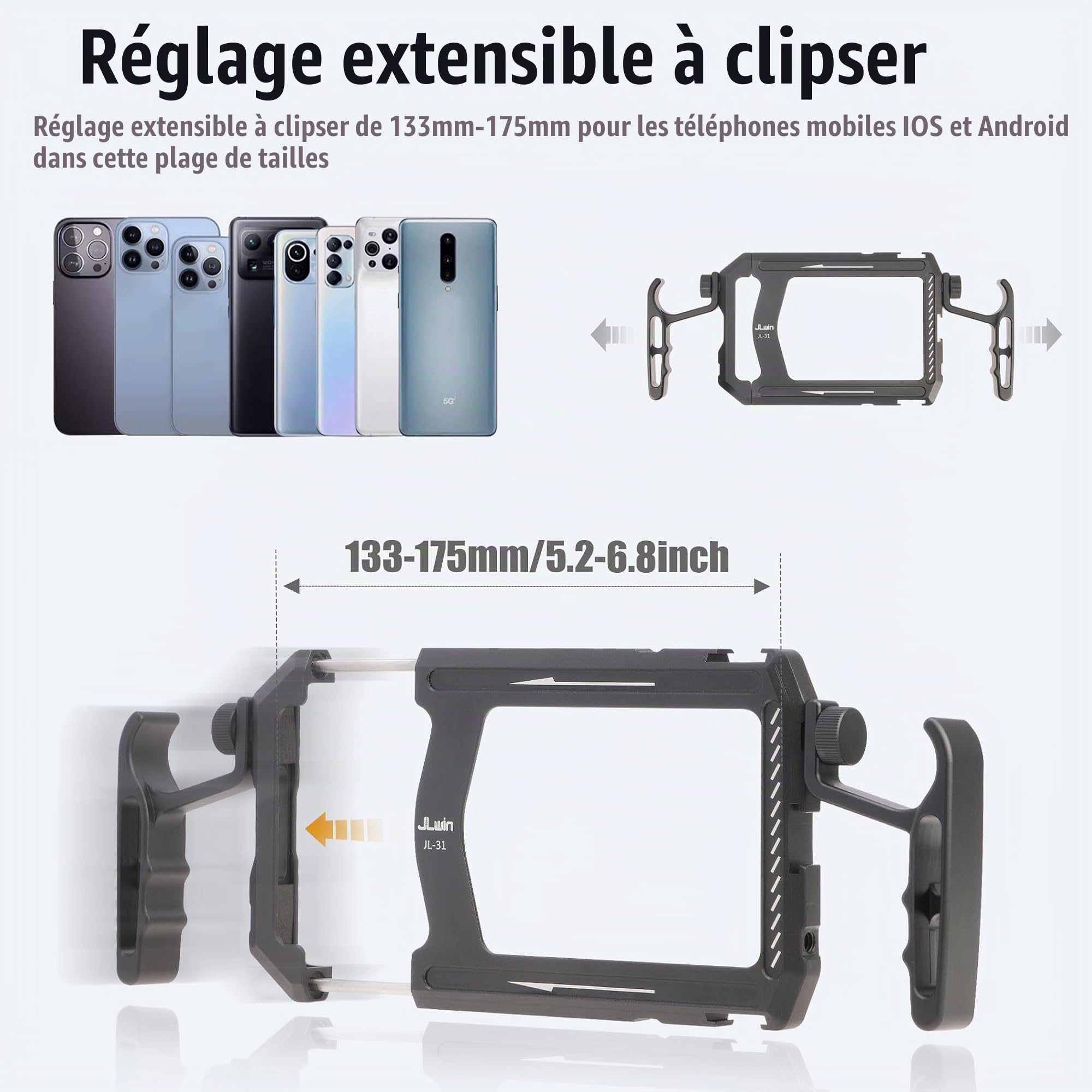 Fotga Cage universelle en aluminium pour smartphone avec poignées pour iPhone 17 16 15 14 Pro Max Samsung téléphone portable Vlog Live Stream enregistrement vidéo avec support trépied griffe