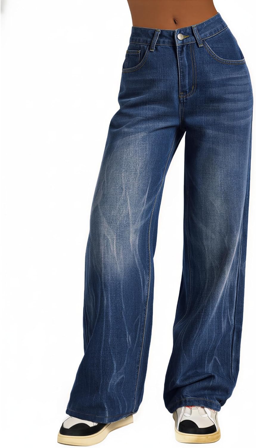 EMMIOL Baggy Jeans for Women, Wide Leg Jeans Plus Size Boyfriends Denim Pants, Y2K Vintage Style