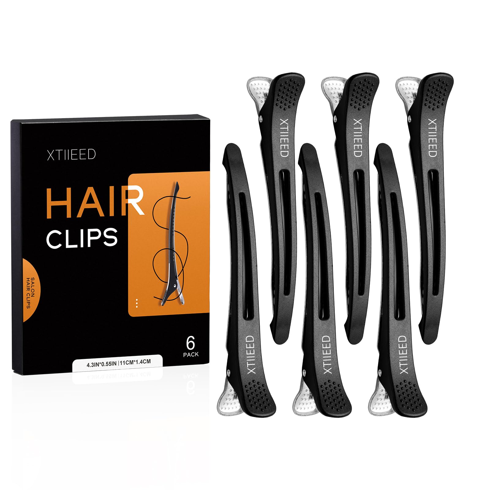 XTIIEED 6 Pack Professional Hair Clips for Styling Sectioning, Non Slip Duck Billed with Silicone Band, Hair Roller Clips No Crease - Length 4.3'' for