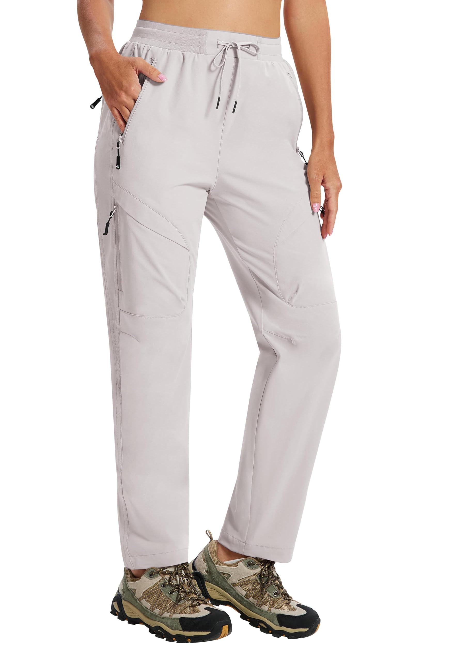 AIRIKE Outdoor Hose Damen Wanderhose UV-Schutz Cargohose Leicht Lang | Freizeithose Damen Sommer Lang uv Hose Hiking Pants with Elastic Waistband Arbeitshose mit Reißverschlusstaschen