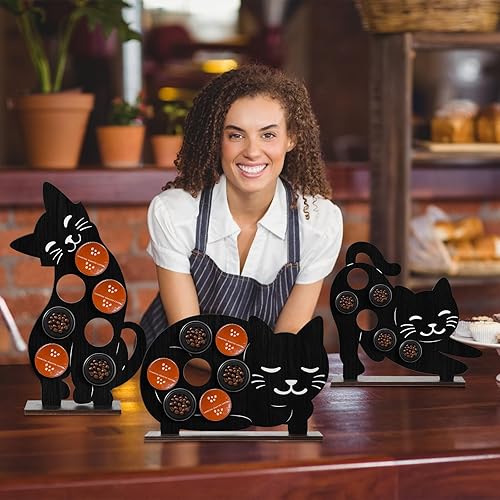 Miniatura 3 de Geetery 3 soportes para cápsulas de café de gato negro compatibles con la taza K, decoración de Halloween, soporte de madera de gato, organizador de