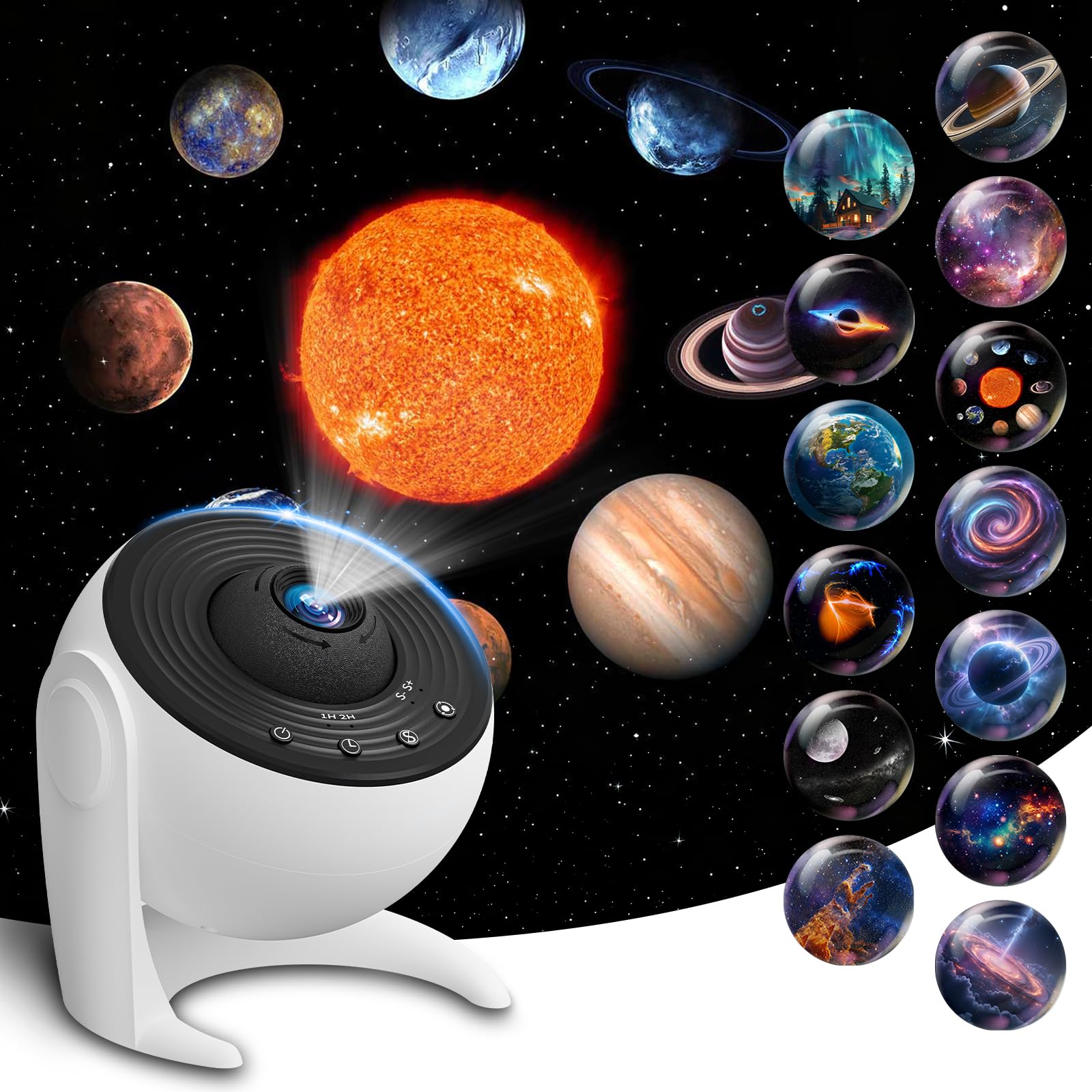 FlyLily Sternenhimmel Projektor Galaxy Projektor Sternenhimmel Schwarz&Weiß | Sternenhimmel mit Timer, Nachtlicht Drehbar, Nordlicht Lampe für Kinder Erwachsene Geschenk, 13 in 1 Zimmerplanetarium