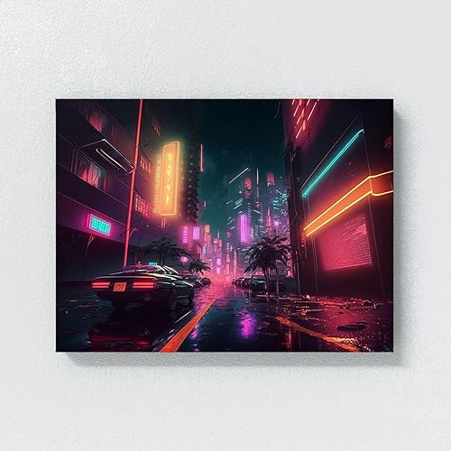 Miniatura 4 de Sense Canvas Synthwave Neon Retro 58 - Lienzo decorativo para decoración del hogar, póster grande de 40 x 30 pulgadas, 0.75 pulgadas