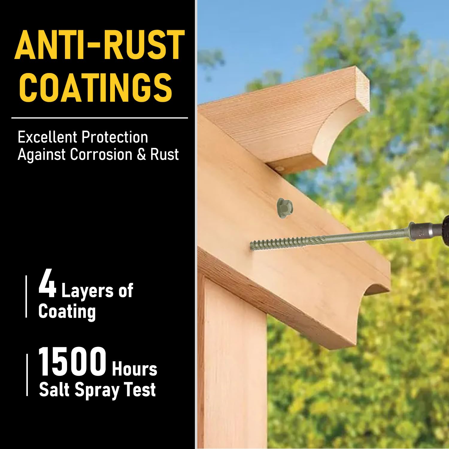 [Pack of 50] #14 x 8 Wood Structural Screws, Green Coated Heavy Duty Hex Head Timber/Log/Landscaping Wood Screws, Rust Resistant, Hex Socket Included