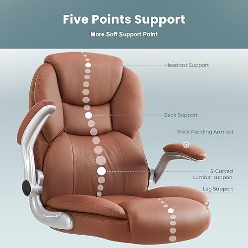 Miniatura 6 de IWMH Silla de oficina ejecutiva, silla ergonómica de escritorio grande y alta, silla de piel sintética con respaldo alto y reposabrazos abatibles,