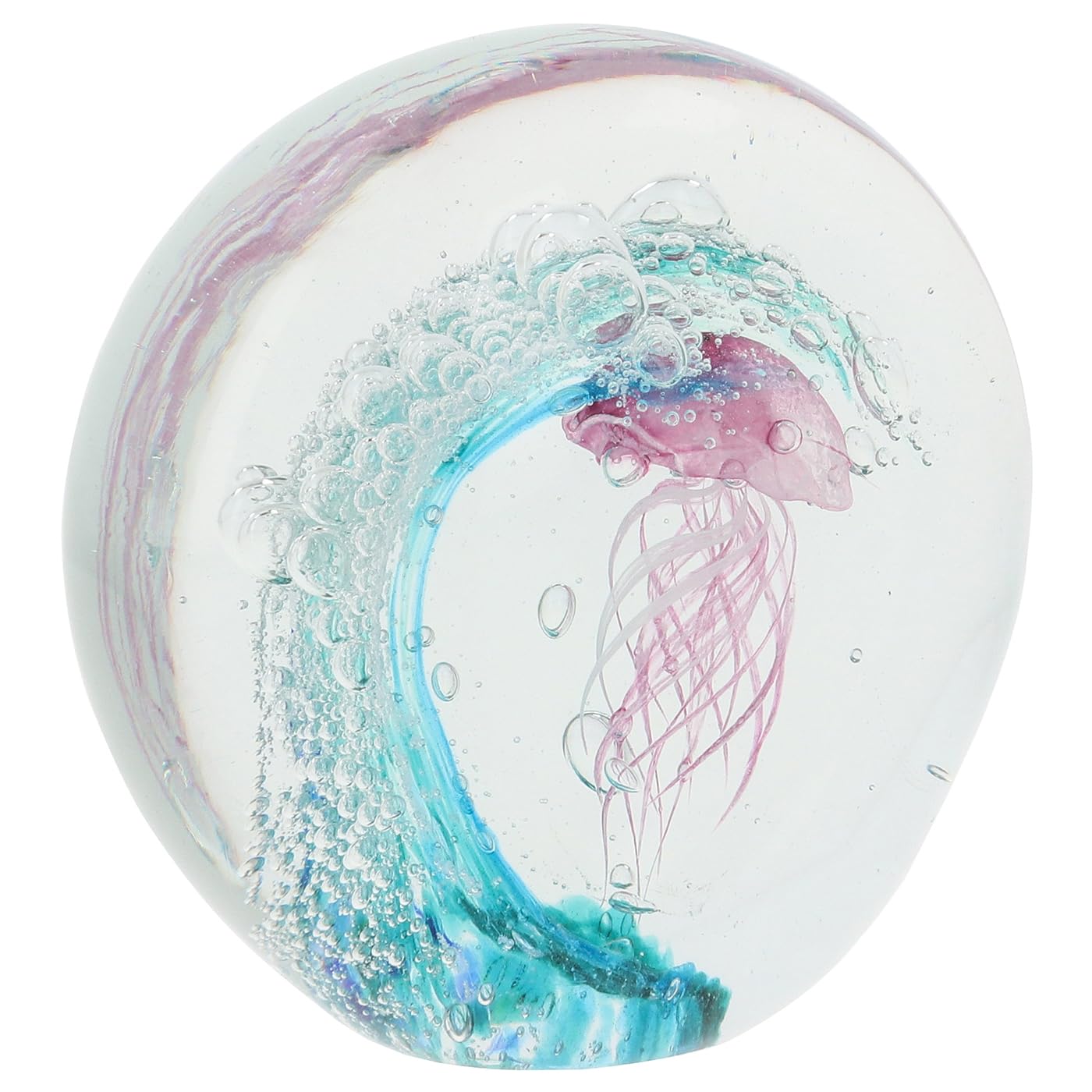 Shudehill Giftware Art In Glass Handmade Jellyfish Wave Figurine – Aqua Blue and Pink Glass Ornament – Unique Ocean Collectible Décor (Art In Glass Handmade Jellyfish Wave)