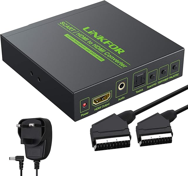 LiNKFOR SCART to HDMI Converter SCART + HDMI to HDMI Converter Adapter Supports RGB and CVBS Video Signals to HDMI 720P/1080P with 3.5mm Headphone Stereo Audio Compatible with HDTV STB PS3 Blu-ray DVD
