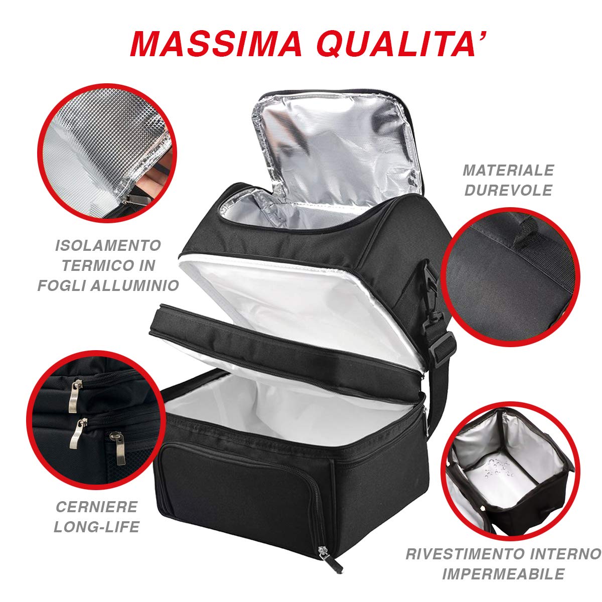 SPICE Borsa Termica Caldo e Freddo Big Size Grande capacità 22 L con Tracolla Porta Pranzo + Bottiglia Termica Acciaio Inox 750 ml Doppia Parete + Set 3 Posate in Acciaio Inox