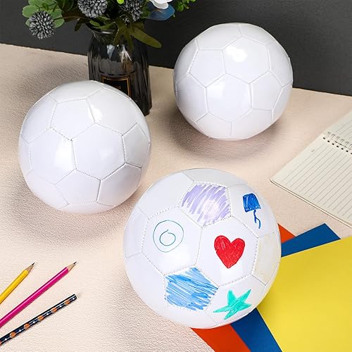 Miniatura 7 de Jexine 6 Pcs All White Soccer Ball Plain White Soccer Ball Blank Christian Charity Donation with Needle Pump for DIY Painting Training Signatures