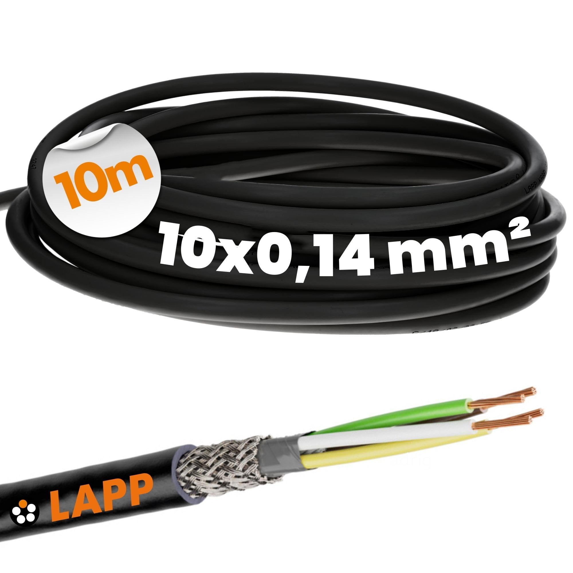 Lapp 1030457 LiYCY Câble de commande blindé 10 m 10 x 0,14 mm² I Résistant aux UV I Câble de signal 10 fils I Câble de données pour l'extérieur I Câble de soudure LED I Câble de raccordement noir