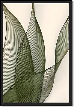 Black Framed Abstract Green Line Wall Art Modern Botanical Installation Fine Art Poster Japandi Minimalist Canvas Painting Prints Light Luxury Nature Decor for Bedroom Living Room 12x16inch