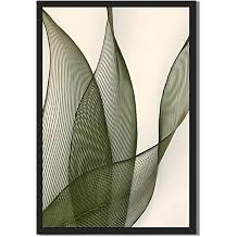 Black Framed Abstract Green Line Wall Art Modern Botanical Installation Fine Art Poster Japandi Minimalist Canvas Painting Prints Light Luxury Nature Decor for Bedroom Living Room 12x16inch