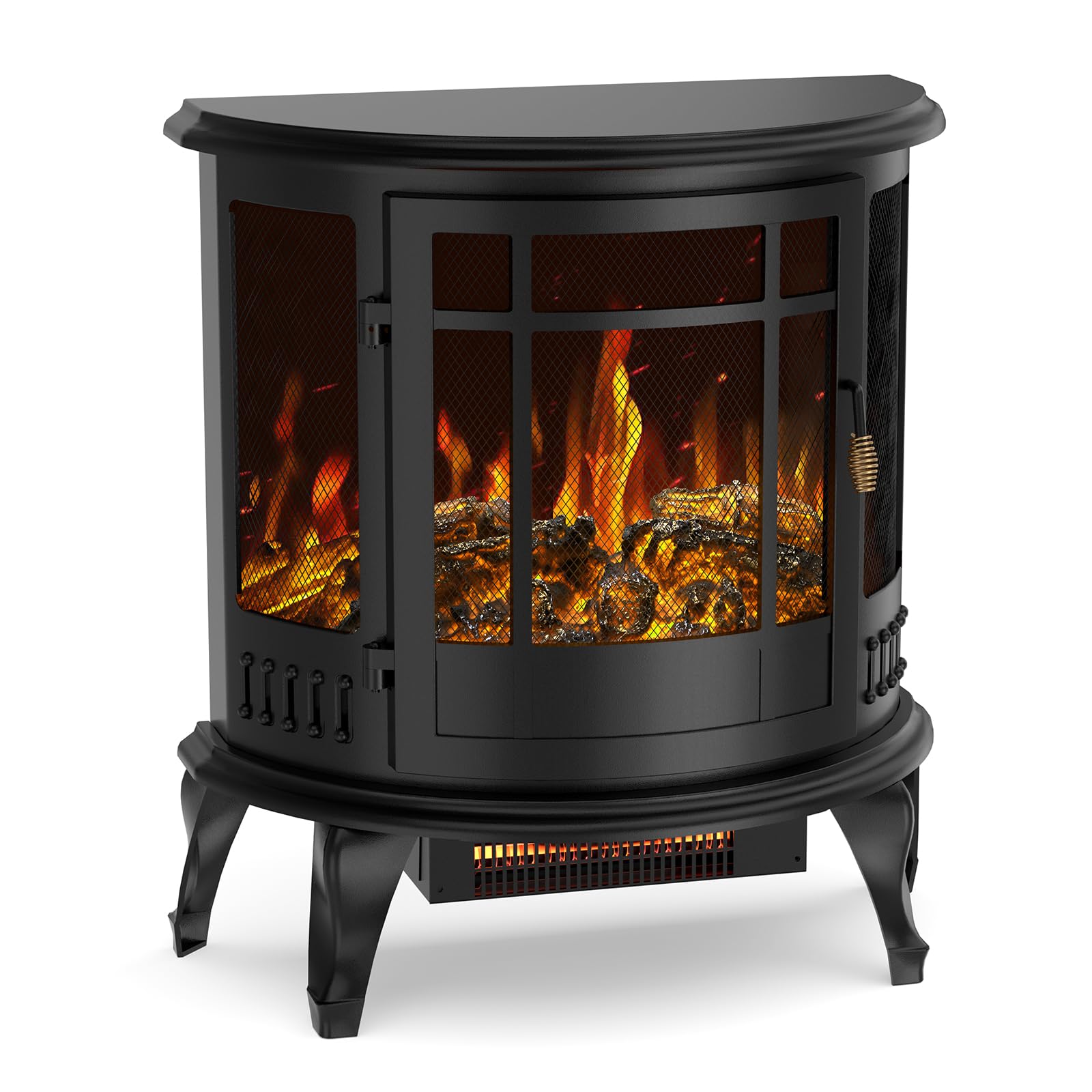Vintage Style Freestanding Electric Fireplace Stove Heater, 25 Inch Indoor Portable Fire with Realistic 3D Flame Effect, 1500W Efficient Heating, Safe Cool-Touch Exterior & Overheat Protection