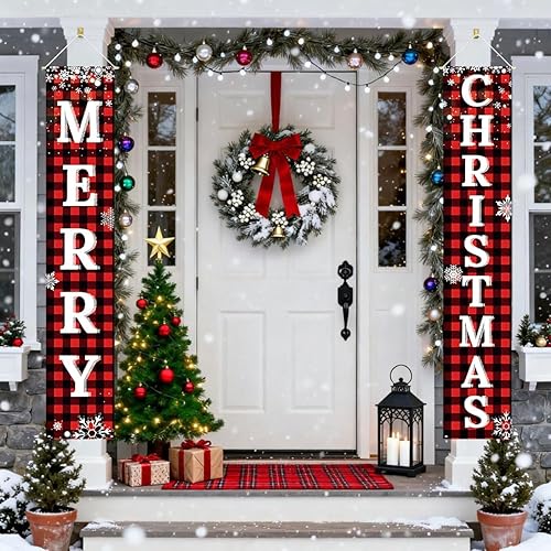 Miniatura 5 de Pancartas de puerta de Navidad con texto en inglés "Merry Christmas", para porche, decoración de puerta de Navidad para pared, puerta delantera,