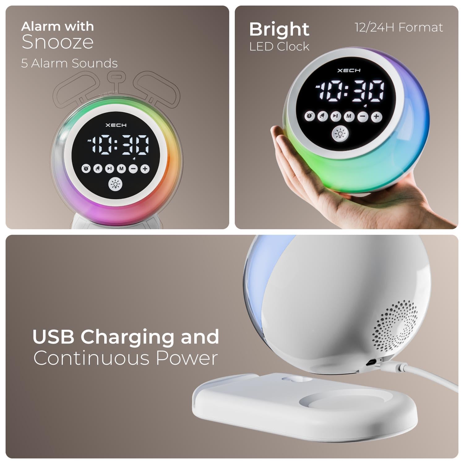 Xech Hue Alarm Clock with Bright LED Display and Controls