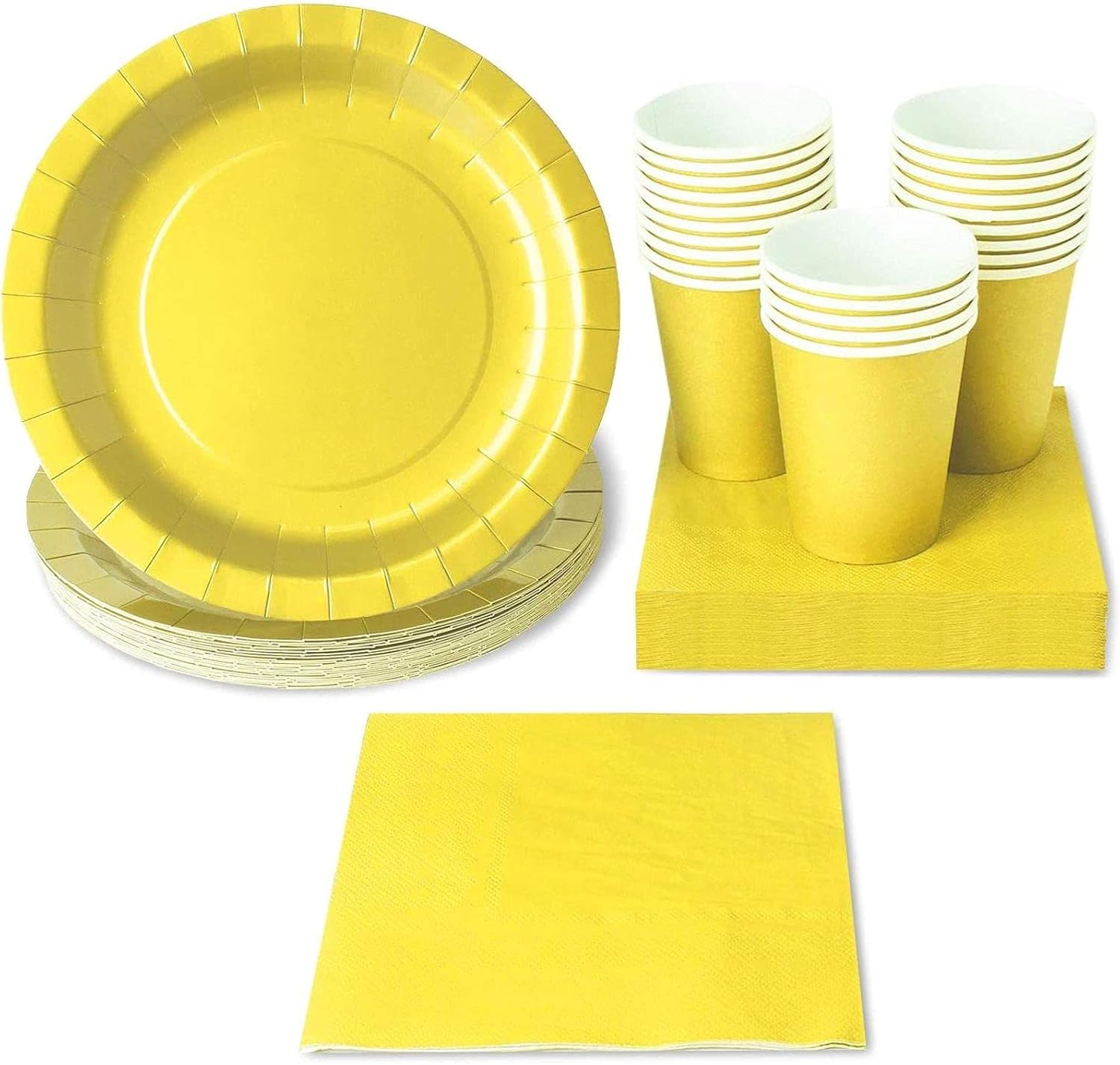 Yellow Party Supplies, Paper Plates, Cups, and Napkins (Serves 24, 72 Pieces) : Home & Kitchen