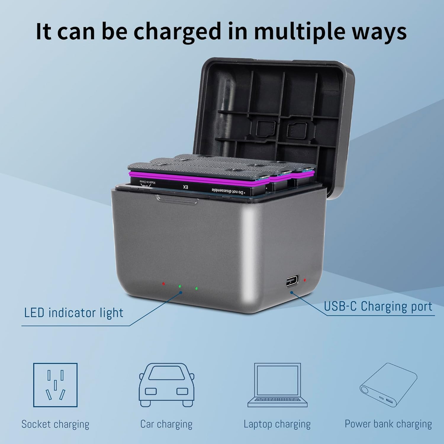 360 X4 Battery 3-Pack Compatible for Insta360 X4 and 3-Channel Fast Charger Case Action Camera Replacement Upgrade Battery 3.85V 2500mAh (3 Batteries+ 1 Charging Box)