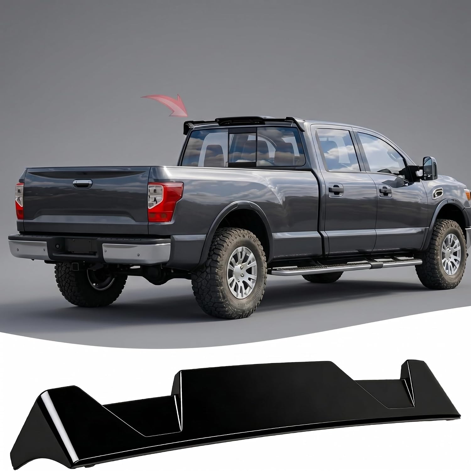 Rear Truck Cab Roof Top Spoiler Wing Pickup Compatible with for Nissan Titan 2017 2018 2019 2020 2021 2022 2023 2024 2025 2nd 2th Gen All Trim (Only for Crew Cab 4 Dr)Exterior Accessories Gloss Black