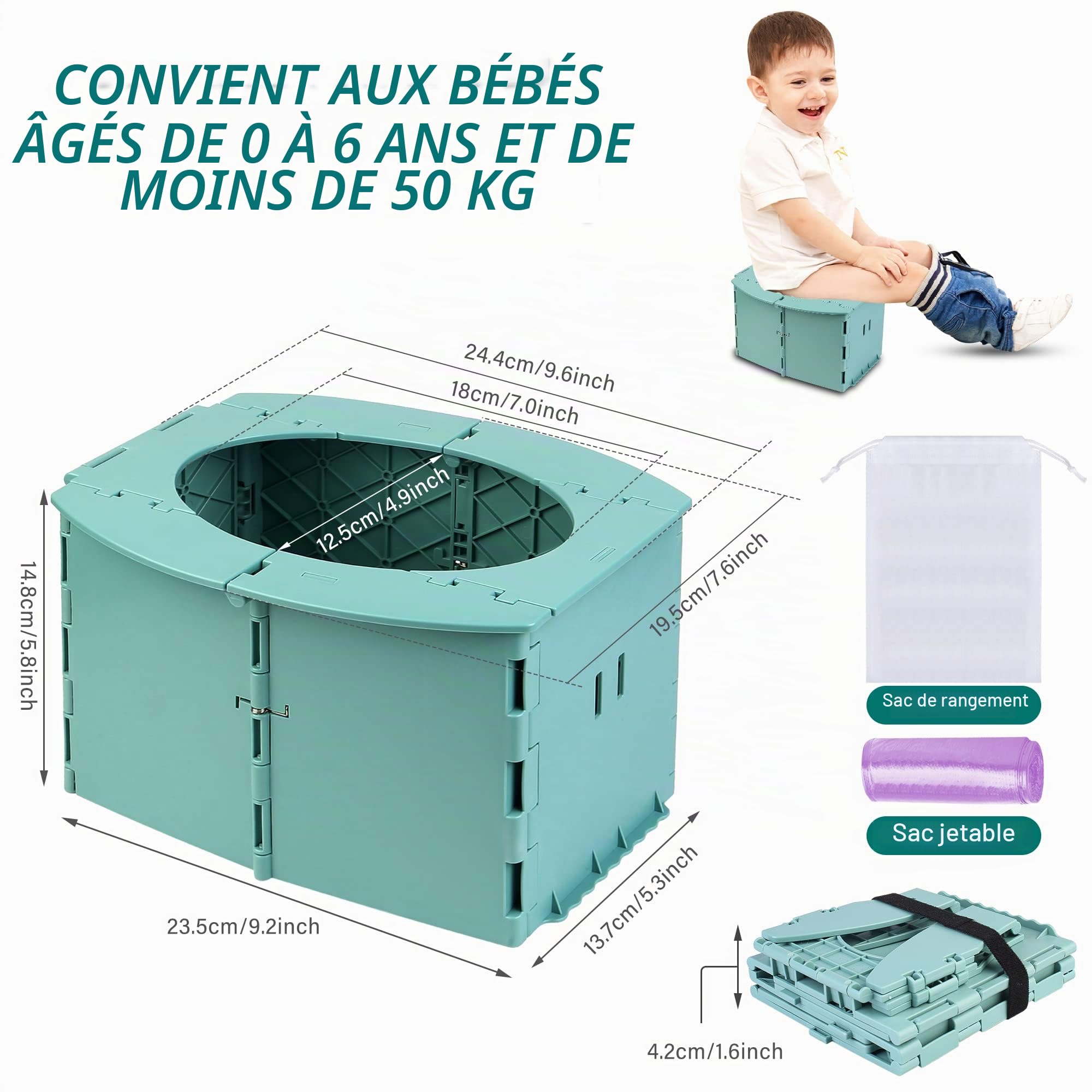 Pot pour les déplacements - Siège de toilette pliable pour enfants - Pot Vegena pour enfants avec poches - Pour voiture, camping, voyage