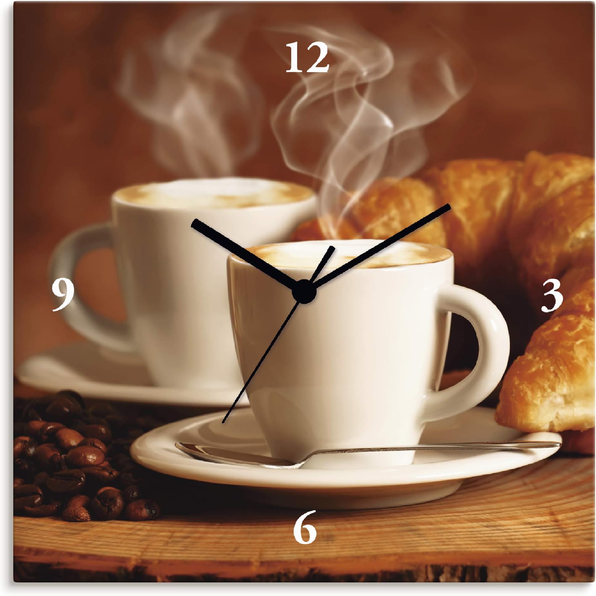 ARTLAND Blumen-Wanduhr Aus Holz 40x30cm - Lautlose Funkuhr Mit Mohnblumen-Design