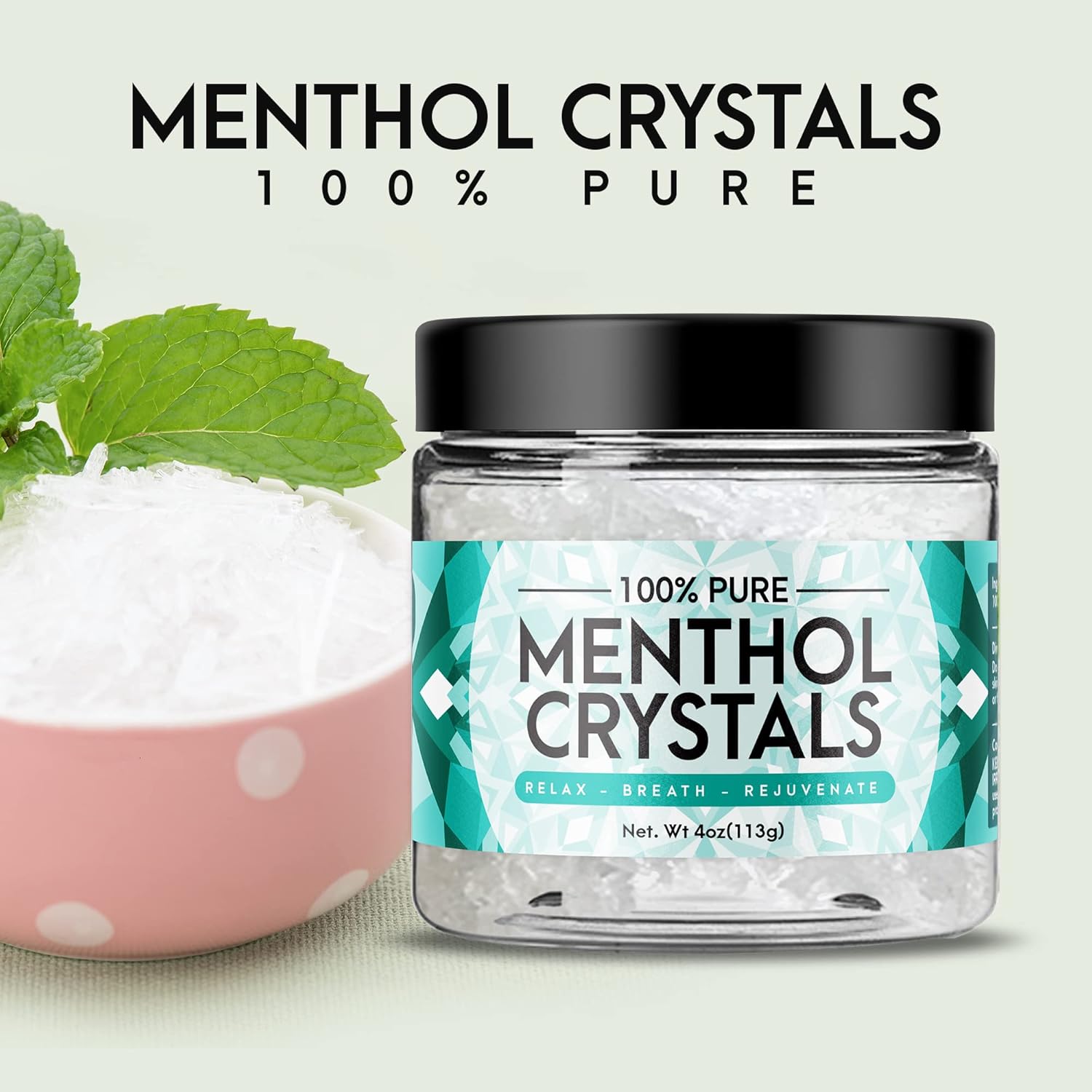 Three Drops of Life Menthol Crystals, Natural Mentha Arvensis, Aromatherapy for Shower Steamers, Humidifiers, Room Freshener or Addition for Cosmetics and Blends (4oz)