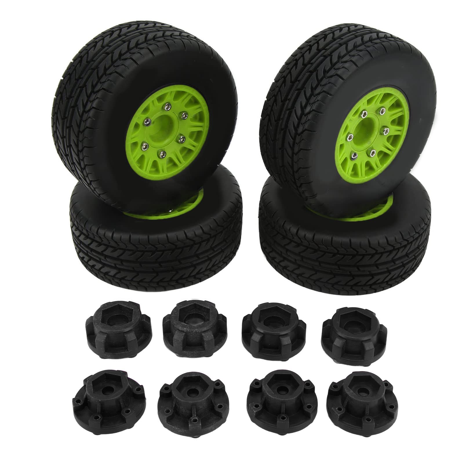Baxnore RC Short Course Truck Tires 1/10 Scale Heavy Duty Rubber Wheels with 14mm 17mm Hex Adapters for SLASH SENTON LOSI Off Road Racing 4 Pack (Green)